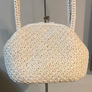 Mantessa Vintage Handmade in Japan Cream Woven Raffia Handbag Satchel 1950-60’s